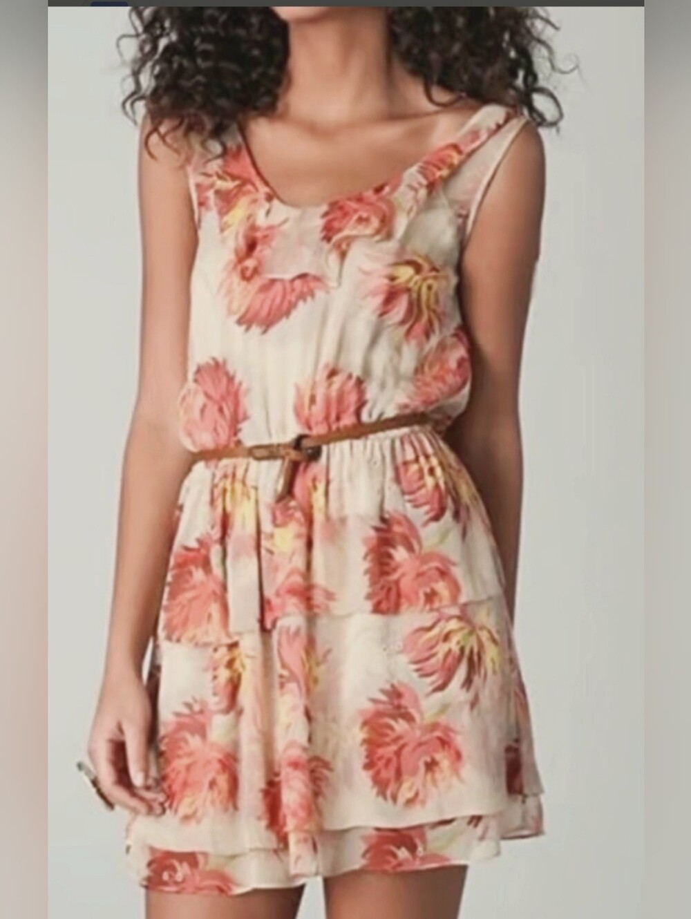 Madison Marcus, Size S, Style#106535, 100% Silk, Tan, Peach, Ruffle
